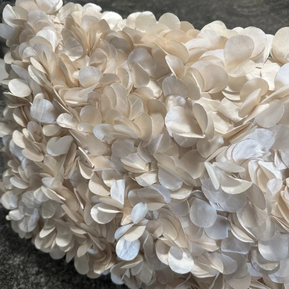 Pier 1 One Ivory Satin Ruffle Throw Pillow Lumbar  11x15 Glam Floral w/ Pillow